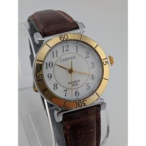 Carriage Indiglo Watch Women 28mm Two Tone Case Leather Band- New Battery